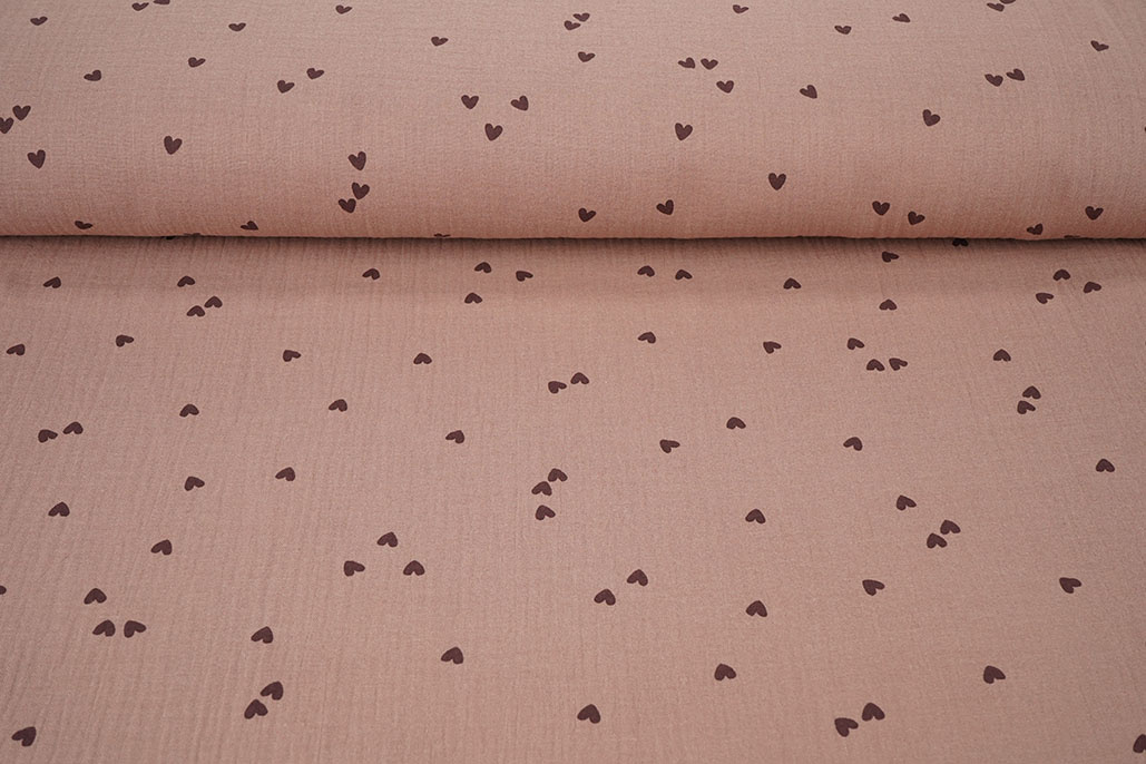 Double Gauze Small Hearts Old Pink