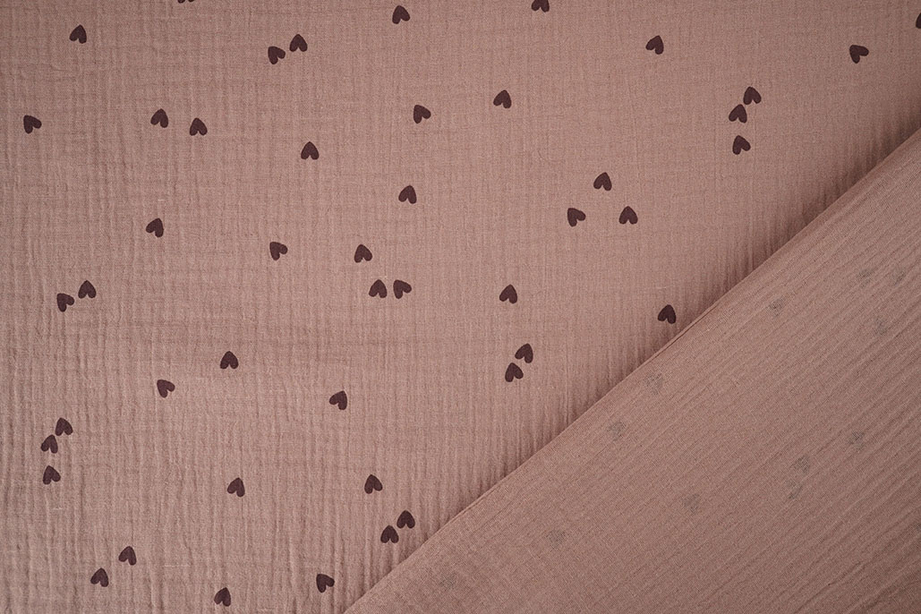 Double Gauze Small Hearts Old Pink