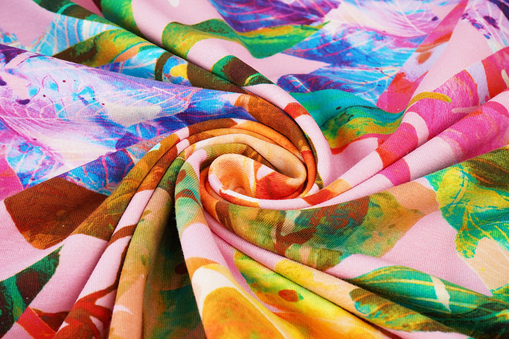 Cotton Jersey Bladeren Cato Roze