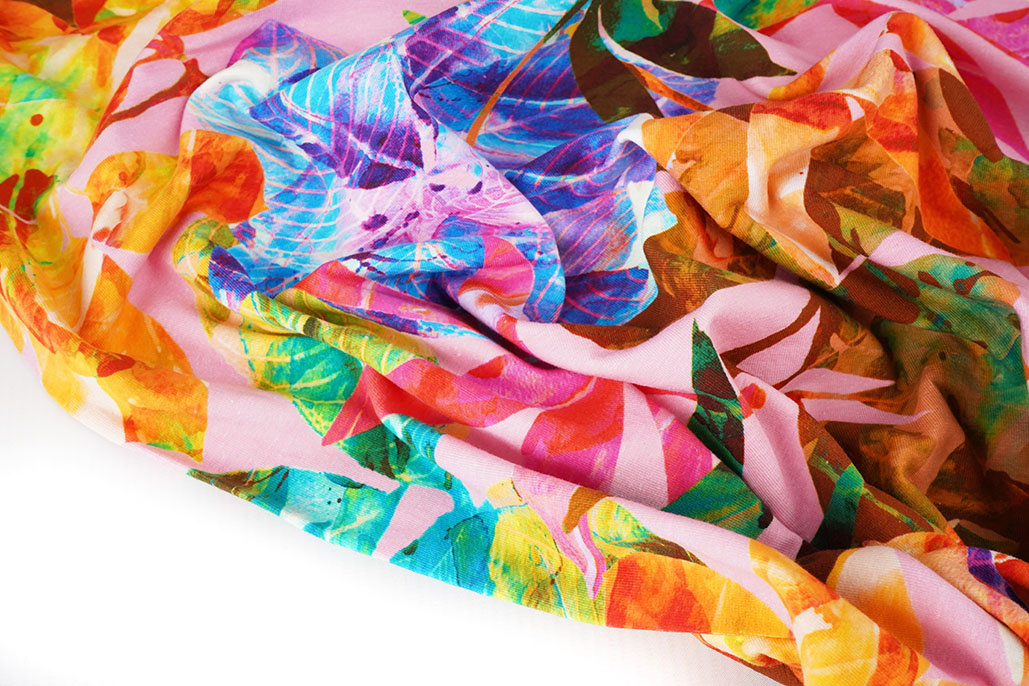 Cotton Jersey Leaves Cato Pink