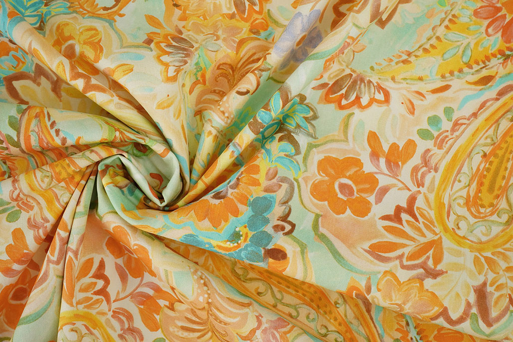 Stretch Cotton Ceylin Orange Green