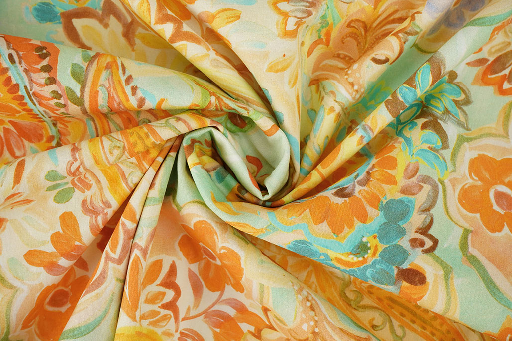 Stretch Cotton Ceylin Orange Green