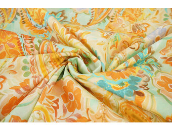 Stretch Katoen Ceylin Oranje Groen