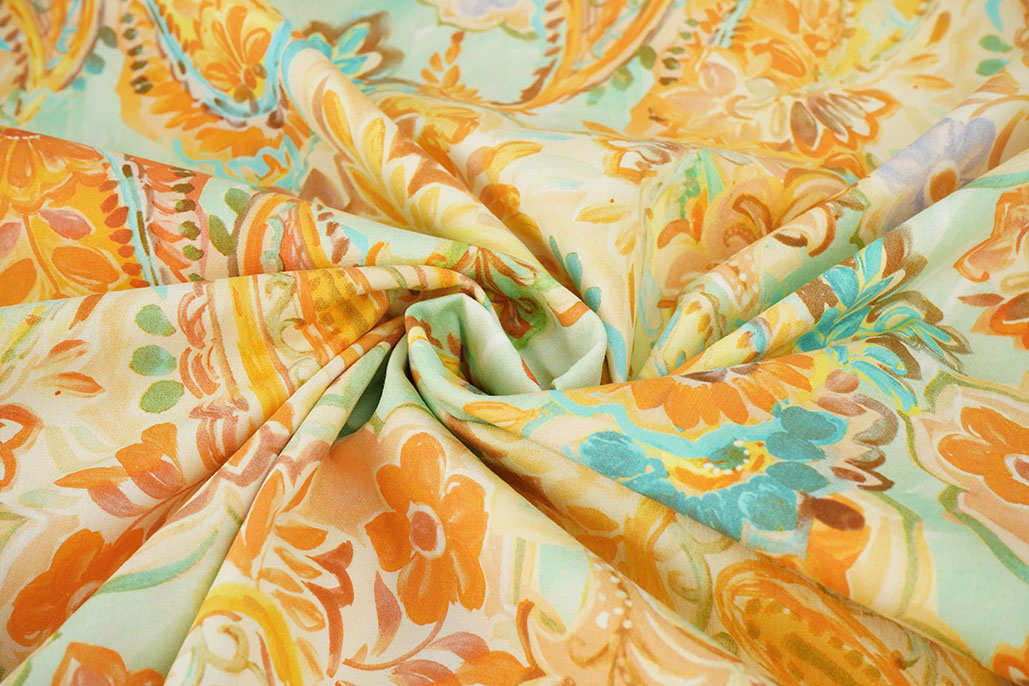 Stretch Cotton Ceylin Orange Green