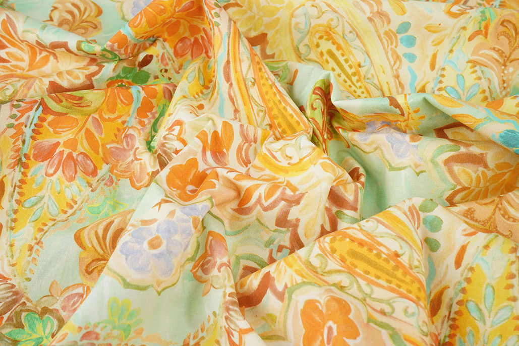 Stretch Cotton Ceylin Orange Green