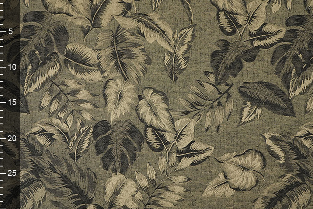 Viscose Jacquard Vintage Palm Leaves Army Green