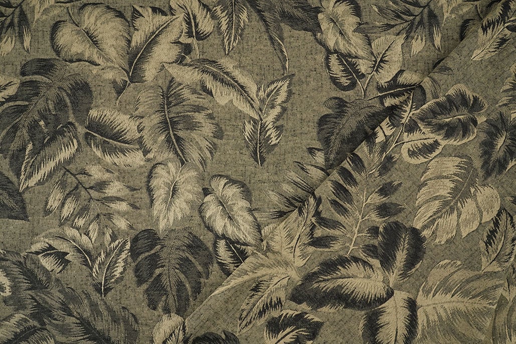 Viscose Jacquard Vintage Palm Leaves Army Groen
