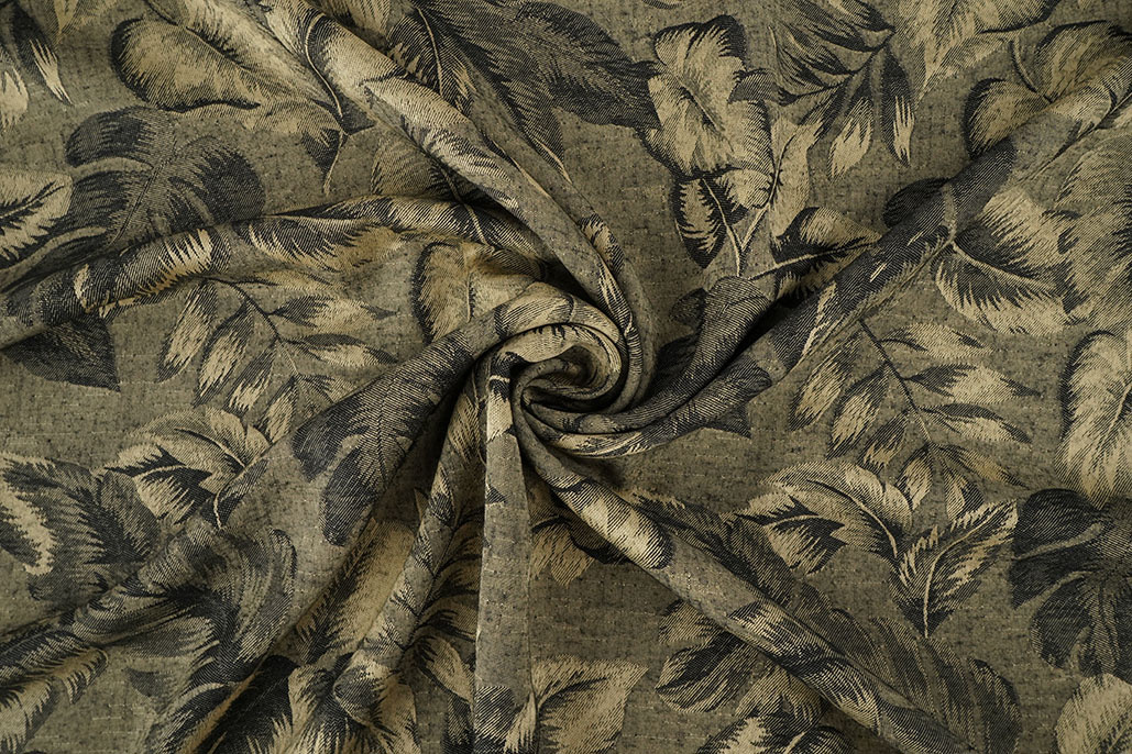 Viscose Jacquard Vintage Palm Leaves Army Groen