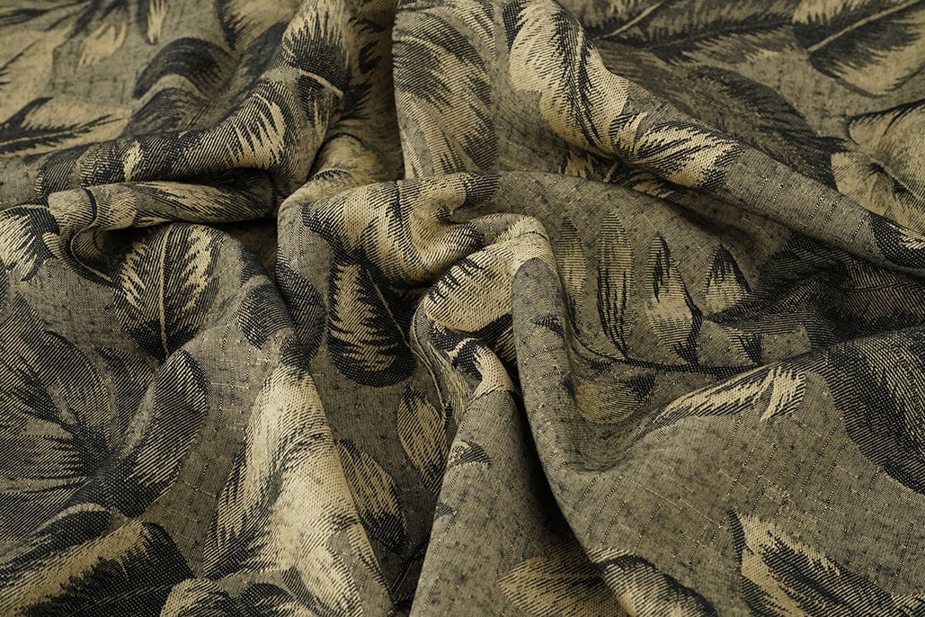 Viscose Jacquard Vintage Palm Leaves Army Groen