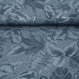 Viscose Jacquard Vintage Palm Leaves Jeans Blauw