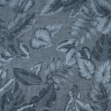 Viscose Jacquard Vintage Palm Leaves Jeans Blue