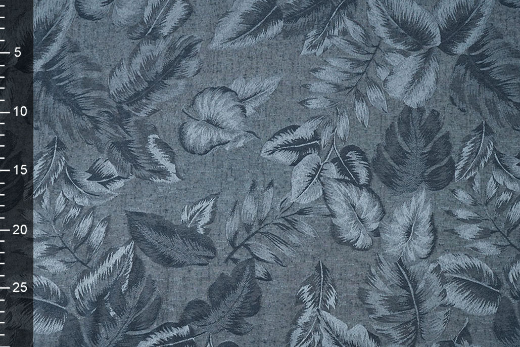 Viscose Jacquard Vintage Palm Leaves Jeans Blue