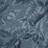 Viskose Jacquard Vintage Palm Leaves Jeans Blau