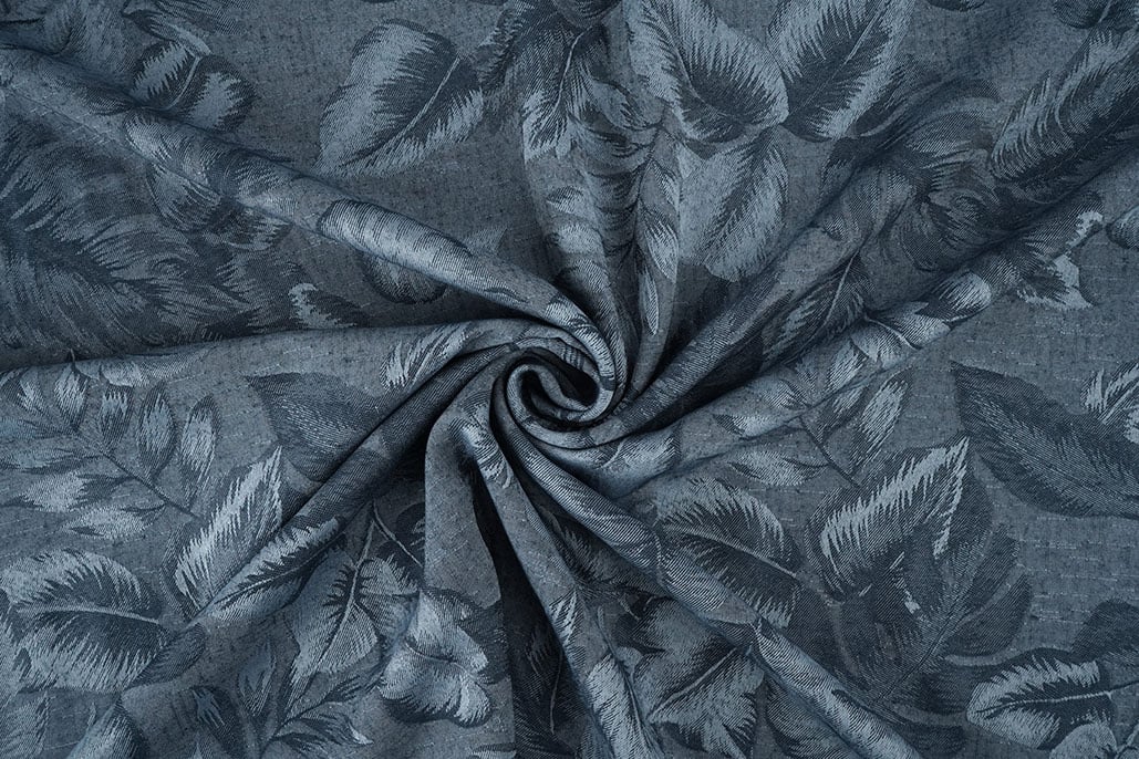 Viscose Jacquard Vintage Palm Leaves Jeans Blauw