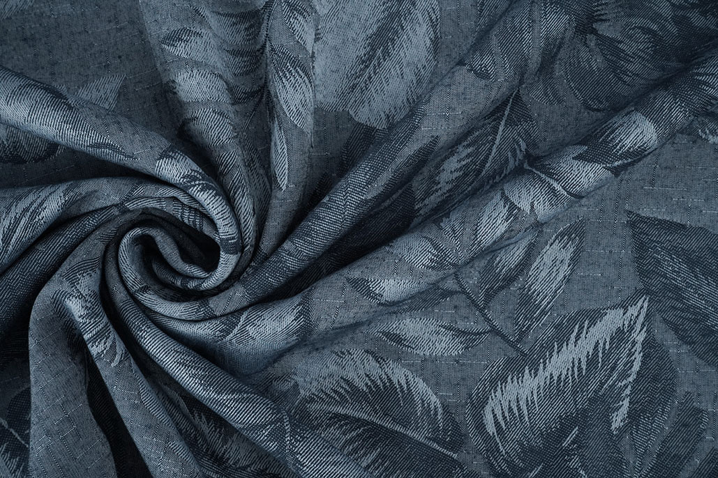 Viscose Jacquard Vintage Palm Leaves Jeans Blue