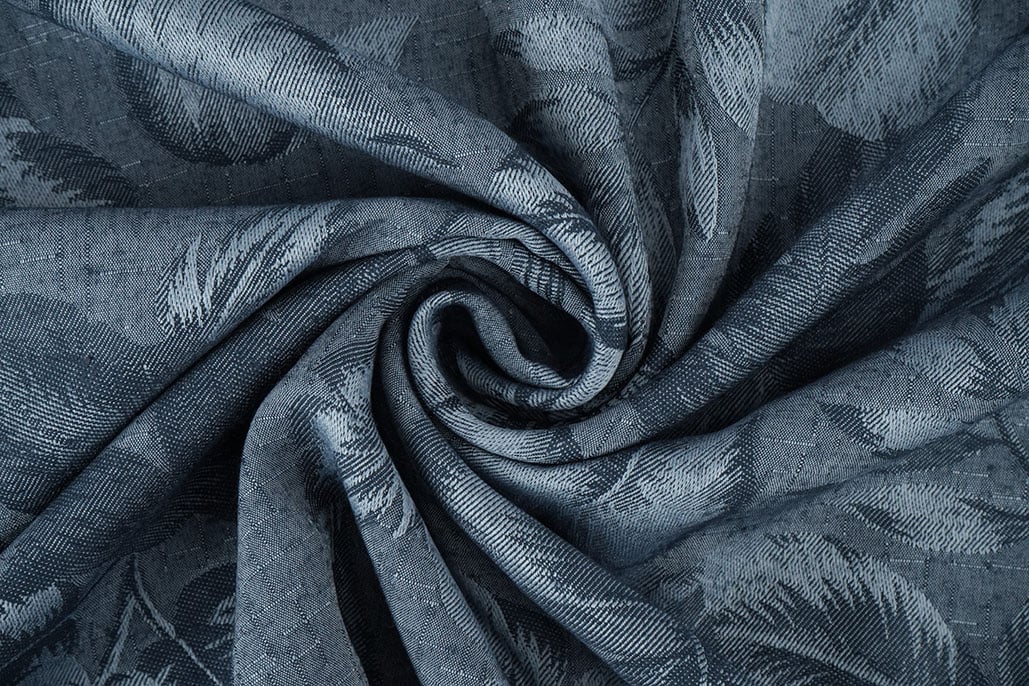 Viscose Jacquard Vintage Palm Leaves Jeans Blauw