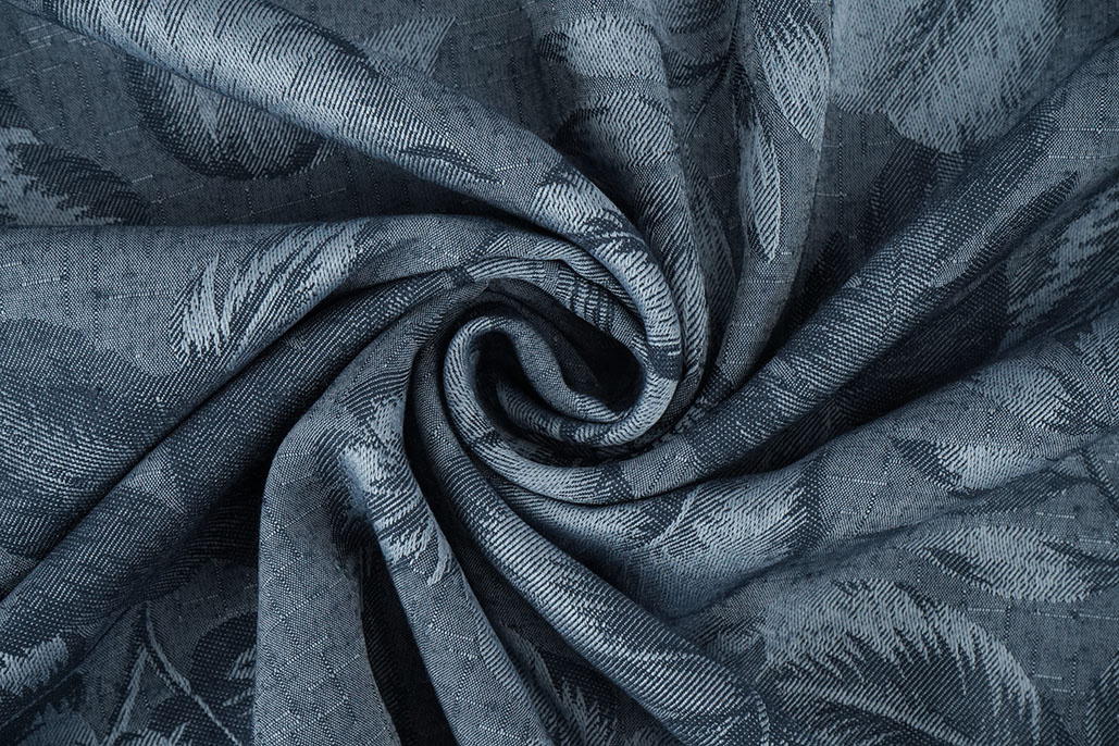 Viscose Jacquard Vintage Palm Leaves Jeans Blue