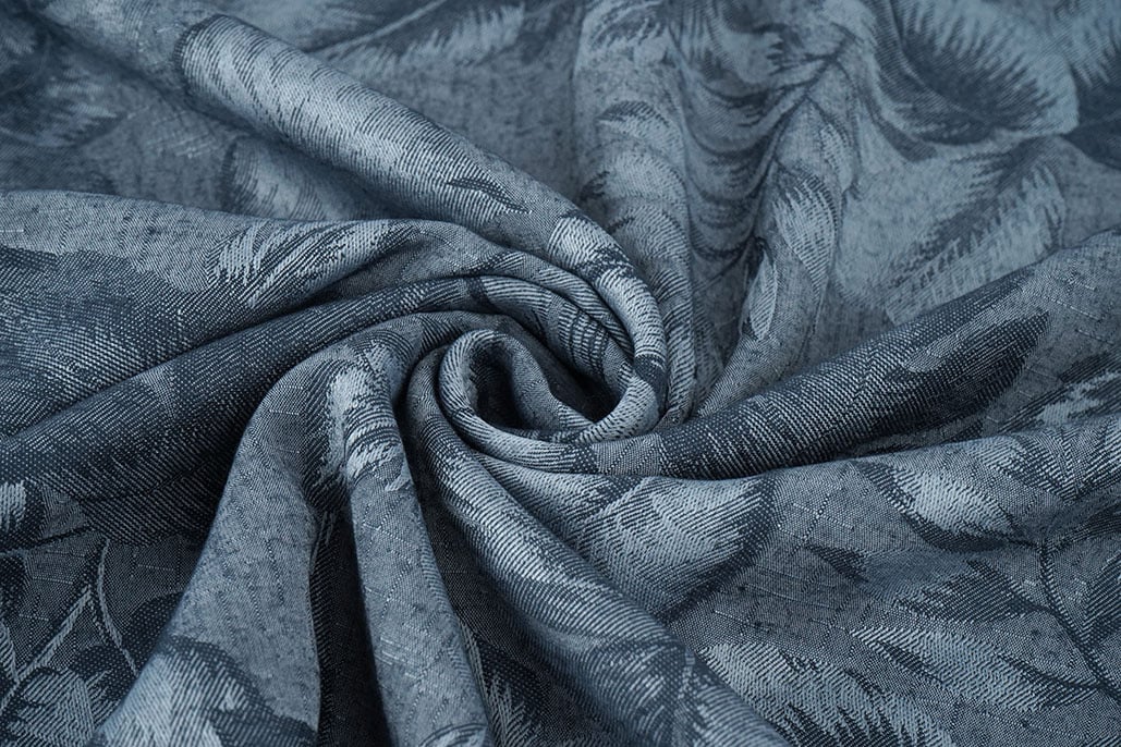 Viscose Jacquard Vintage Palm Leaves Jeans Blauw