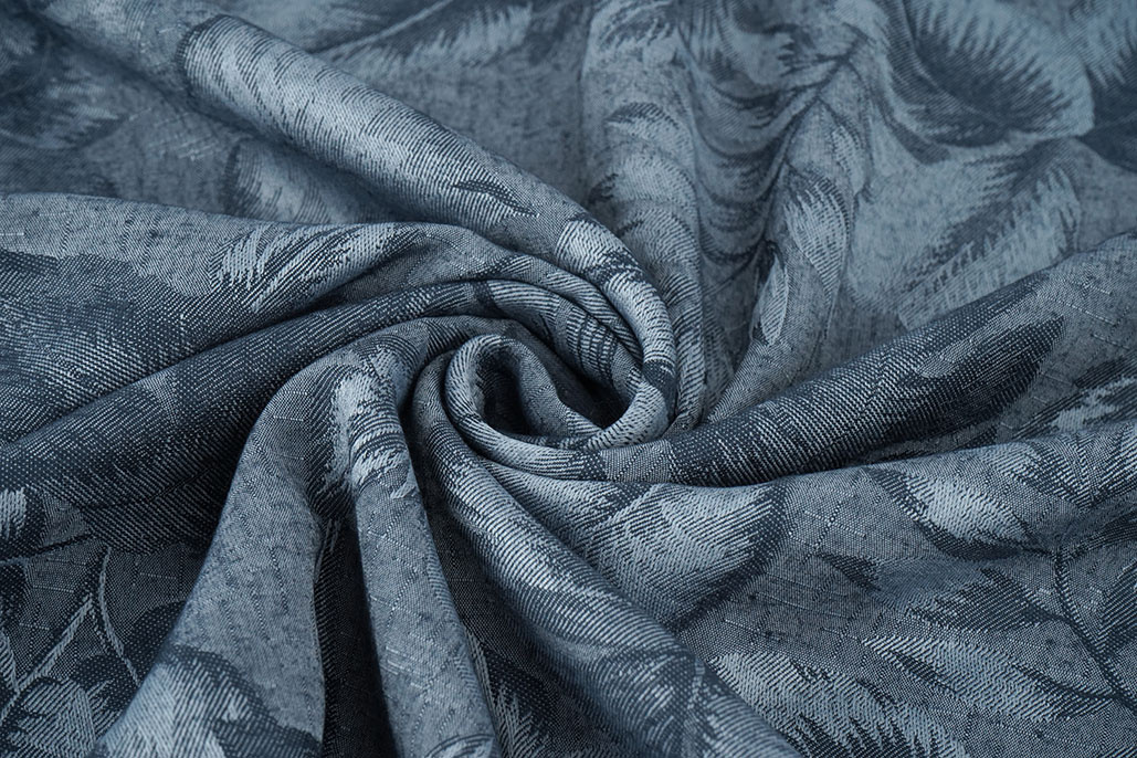 Viscose Jacquard Vintage Palm Leaves Jeans Blue