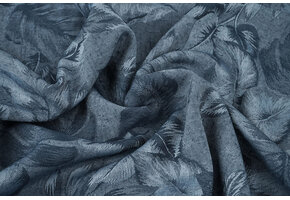 Viscose Jacquard Vintage Palm Leaves Jeans Blue