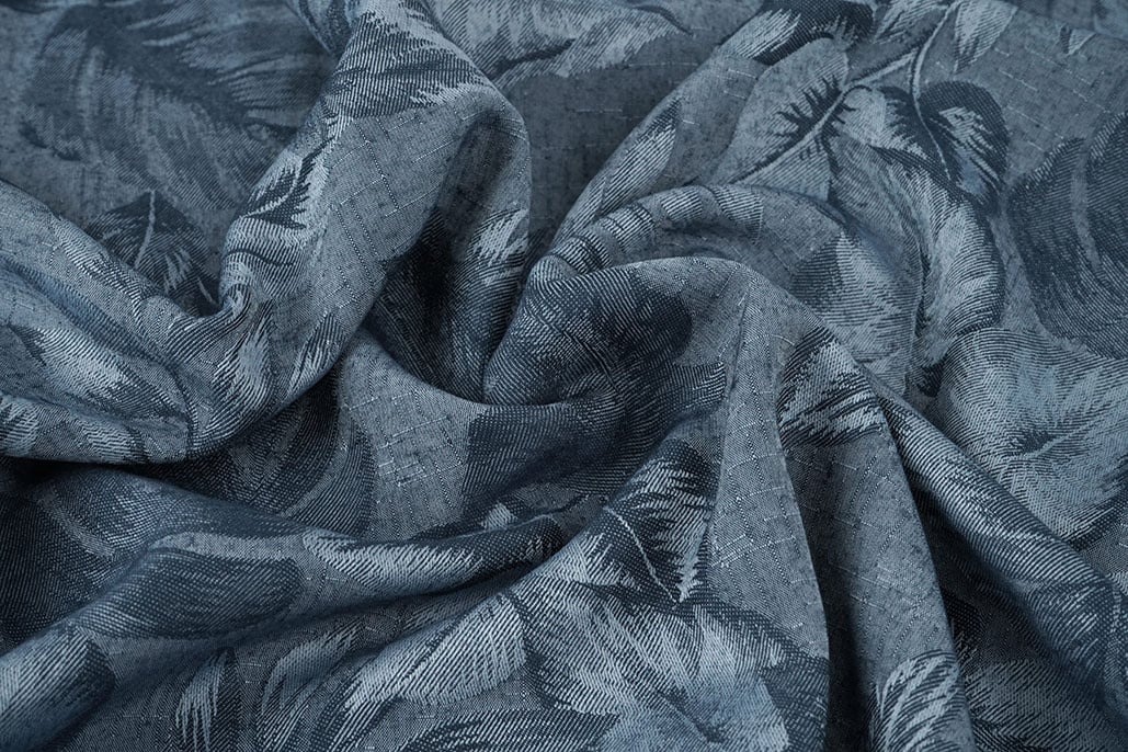 Viscose Jacquard Vintage Palm Leaves Jeans Blue