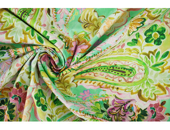 Stretch Katoen Ceylin Zeegroen - Roze