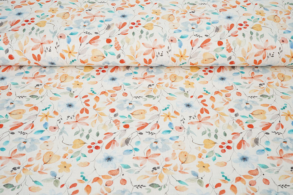 Linen Cotton Flowers and Leaves Linda