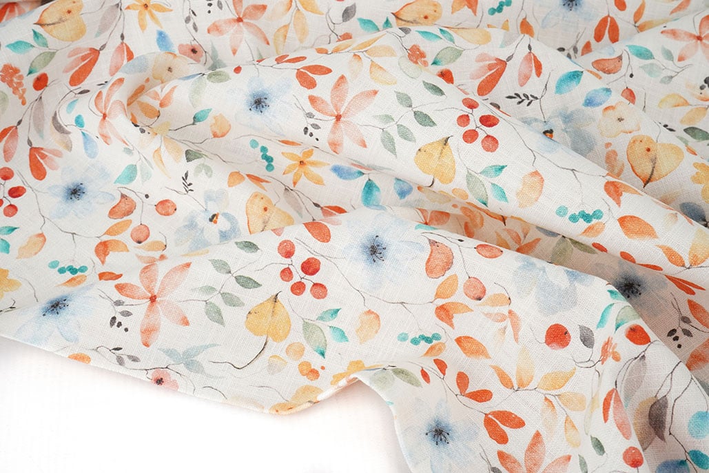 Linen Cotton Flowers and Leaves Linda