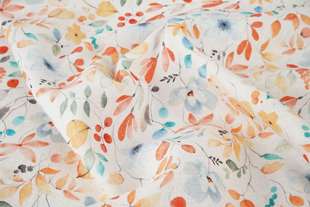 Linen Cotton Flowers and Leaves Linda