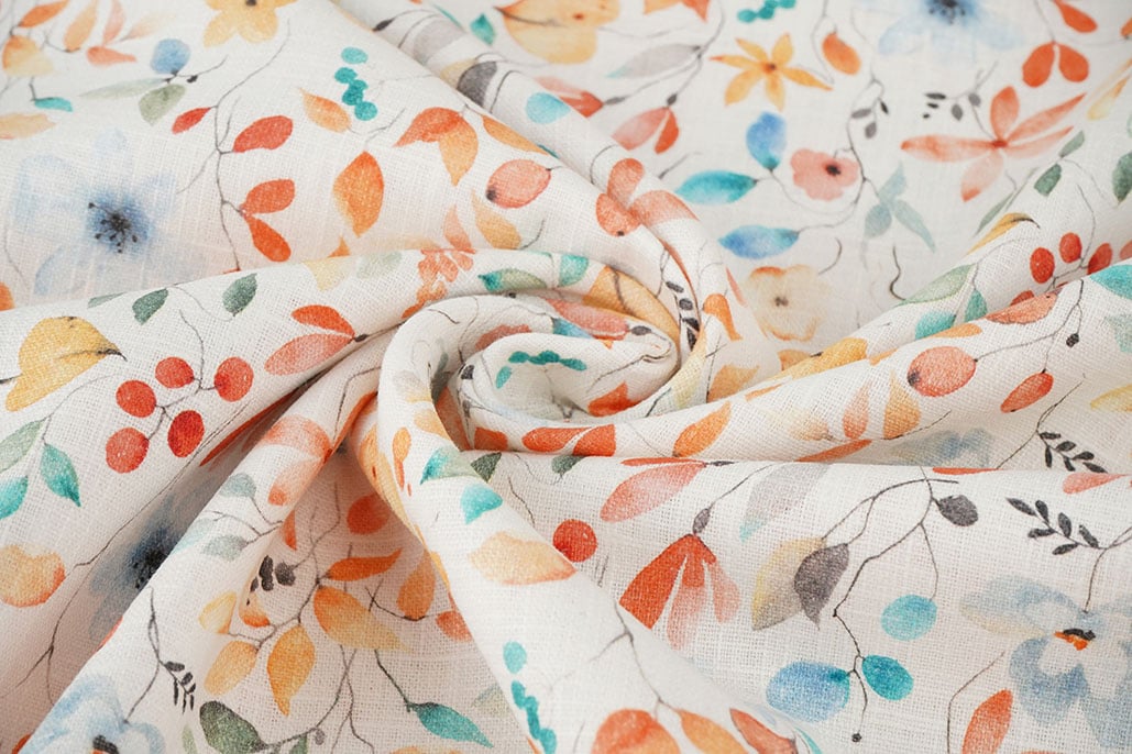 Linen Cotton Flowers and Leaves Linda