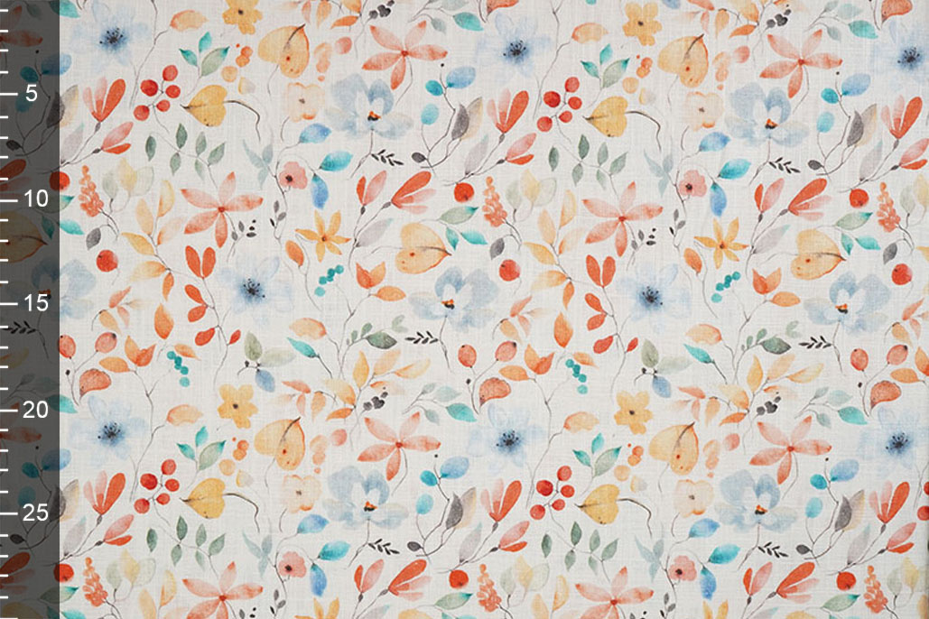 Linen Cotton Flowers and Leaves Linda