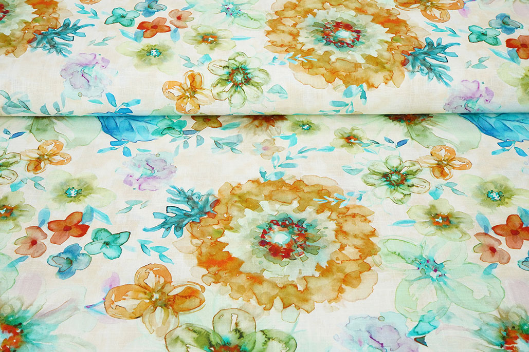 Viscose Linen Flowers Dionne Green