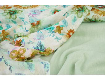 Viscose Linnen Bloemen Dionne Groen