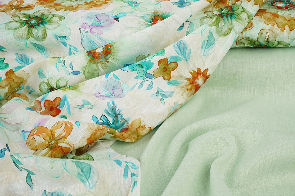 Viscose Linen Flowers Dionne Green