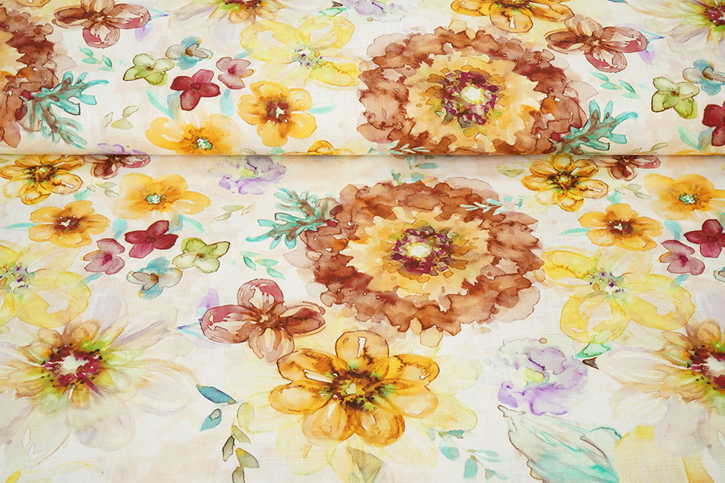 Viscose Linnen Bloemen Dionne Geel