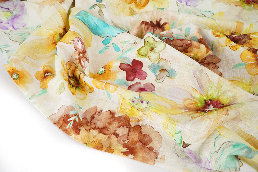 Viscose Linnen Bloemen Dionne Geel