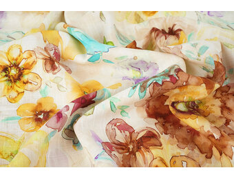 Viscose Linnen Bloemen Dionne Geel