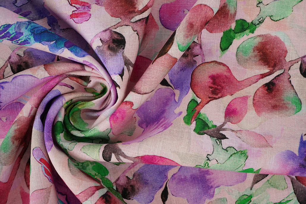 Linen Cotton Babette Pink - Green