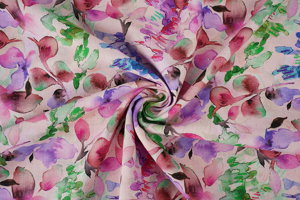 Linen Cotton Babette Pink - Green