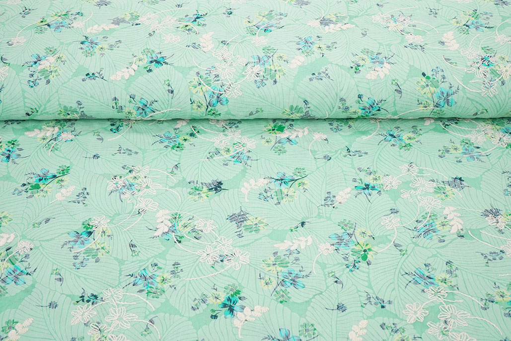 Embroidered  Cotton Flowers Nola Mint Green