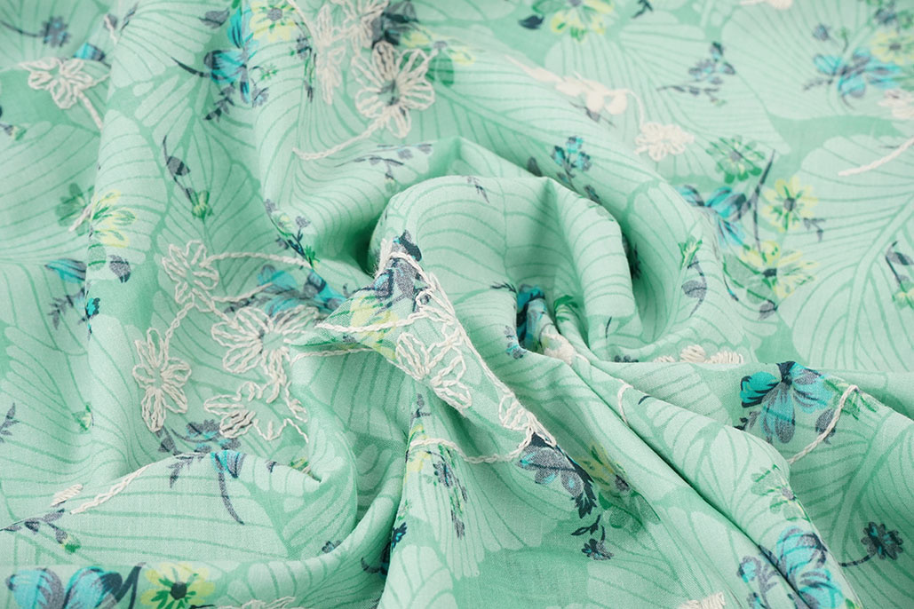 Embroidery Cotton Flowers Nola Mint Green