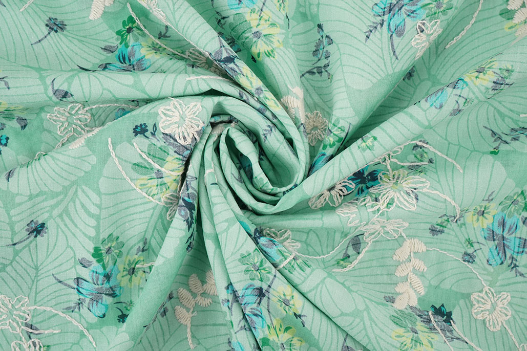 Embroidery Cotton Flowers Nola Mint Green