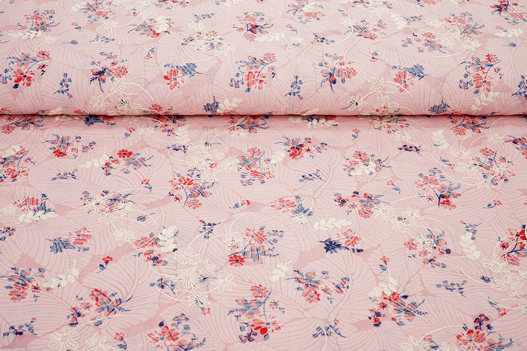 Embroidery Cotton Flowers Nola Pink