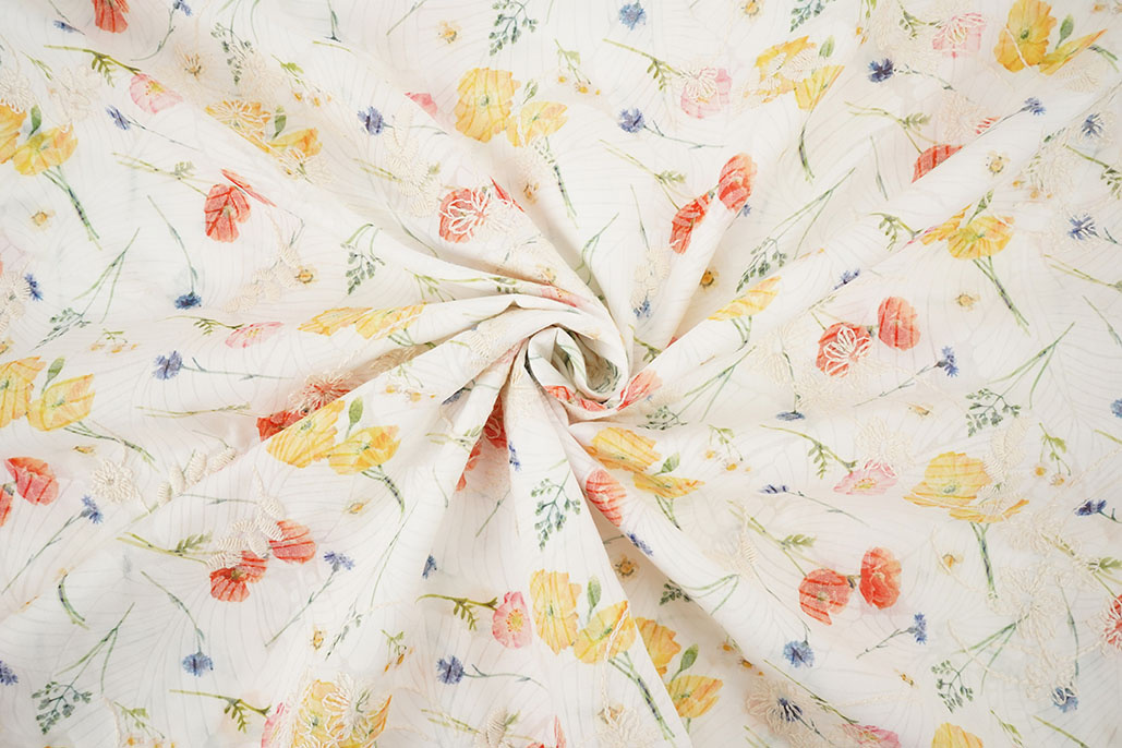 Broderie Katoen Bloemen Ruth Creme