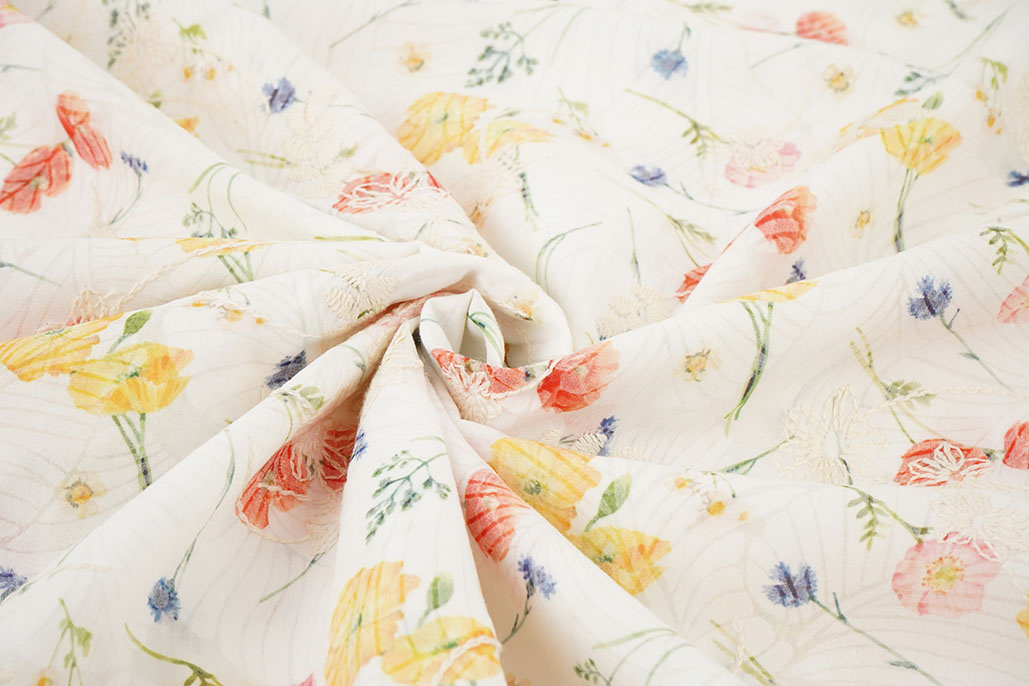 Katoen Geborduurd Bloemen Ruth Creme