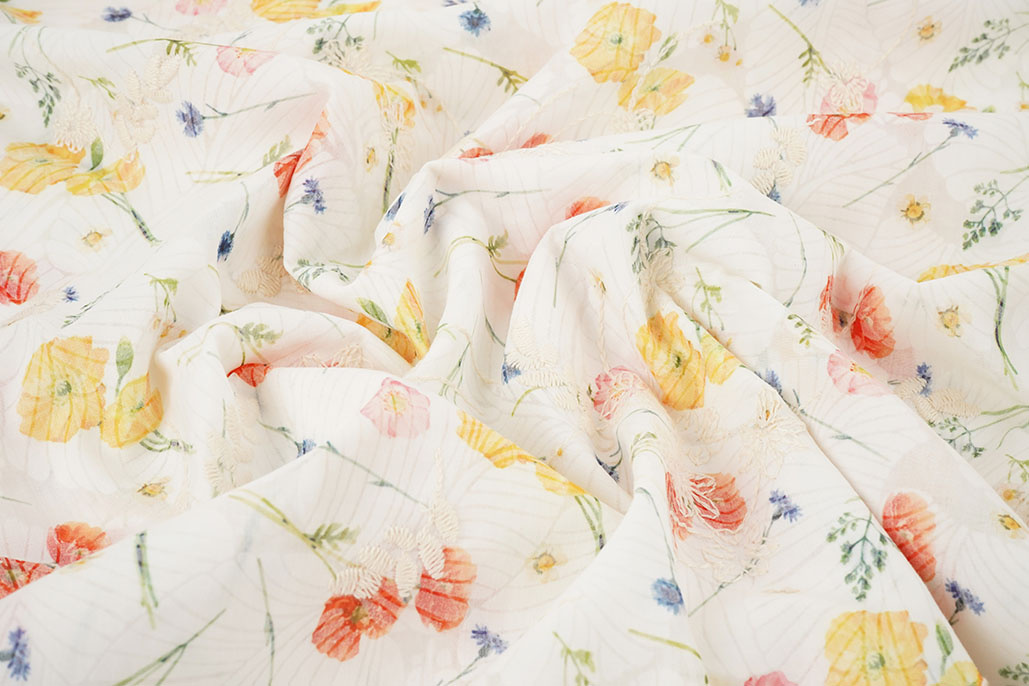 Broderie Katoen Bloemen Ruth Creme