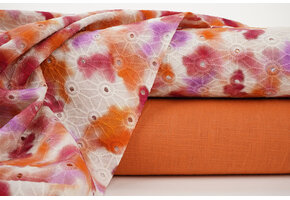 Embroidery Cotton Tie Dye Orange Pink