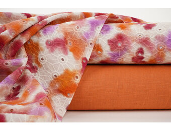 Broderie Katoen Tie Dye Oranje Roze