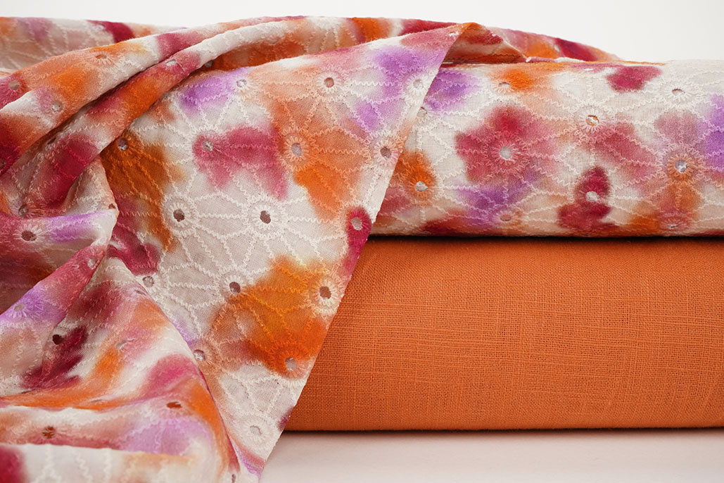 Embroidery Cotton Tie Dye Orange Pink