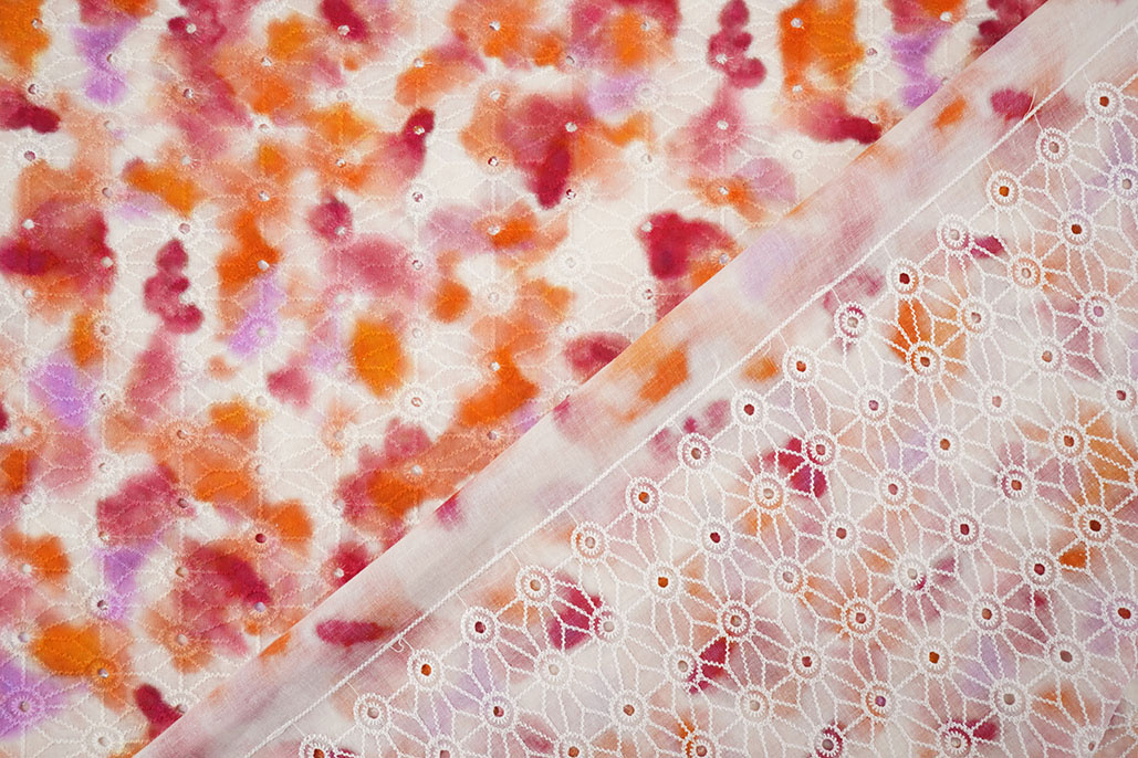 Embroidery Cotton Tie Dye Orange Pink